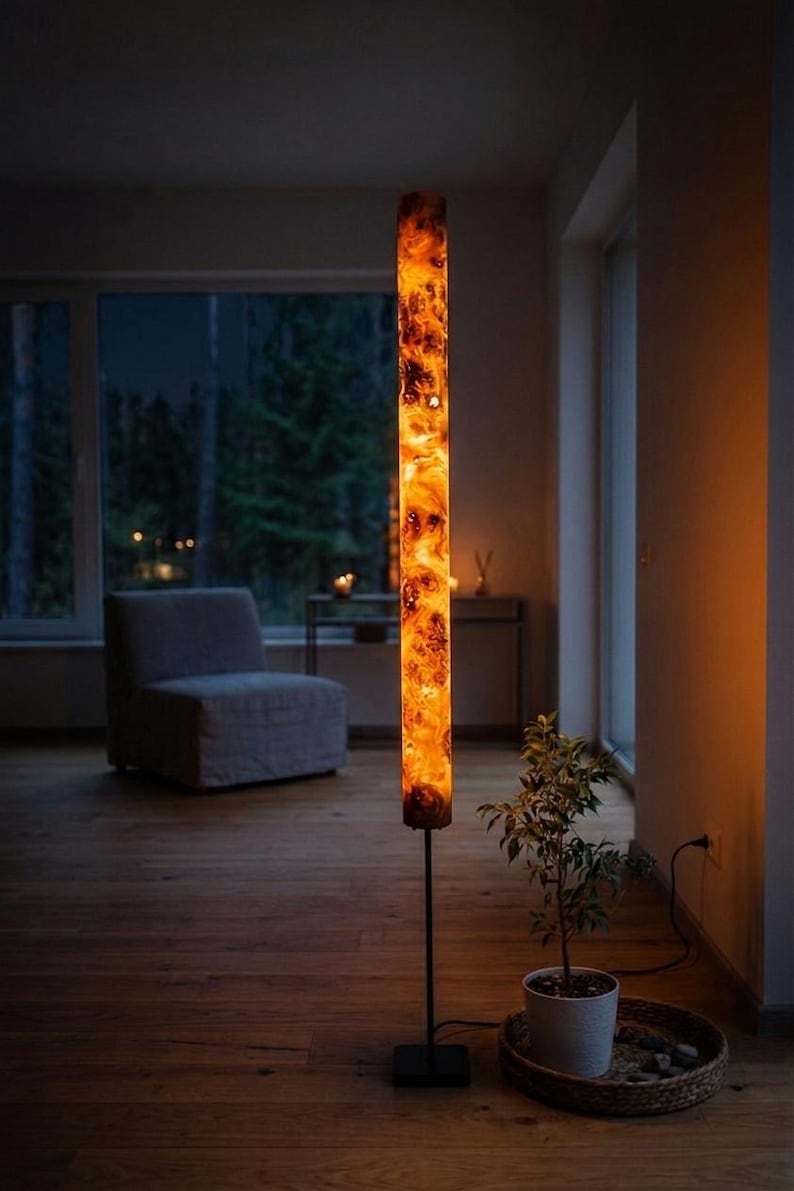 Golden Mara – Handmade Wooden Floor Lamp 175 cm, Modern Organic / Mid Century Tall Lamp, Warm Light for Living Room, Office or Bedroom image 19
