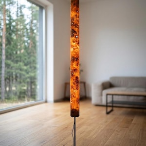 Golden Mara – Handmade Wooden Floor Lamp 175 cm, Modern Organic / Mid Century Tall Lamp, Warm Light for Living Room, Office or Bedroom image 3