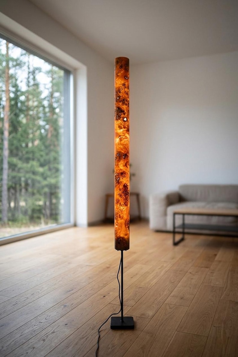 Golden Mara – Handmade Wooden Floor Lamp 175 cm, Modern Organic / Mid Century Tall Lamp, Warm Light for Living Room, Office or Bedroom image 3