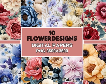 Blumen Aquarell digitales Papier, Blumen Muster, Blumen Drucke, Blumen Hintergrund, Aquarell Blumen Muster, Blumen nahtlose Muster