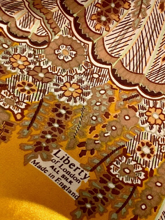 Vintage Liberty of London Silk Scarf Golden Yellow Floral Classic 25.5" x 26" Taupe Cream 1950s 1960s