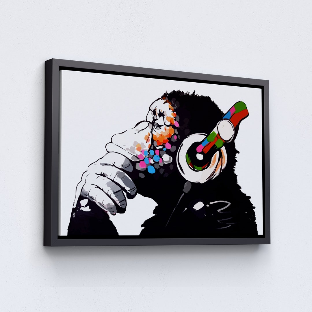 Banksy Monkey Wall Art, Thinking Animal Rolled Canvas, Banksy Graffiti