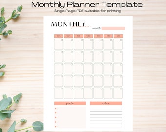 Monatsplaner Printable, Planer Vorlage für Monat, Digitaler Monatsplaner, Sofort Download