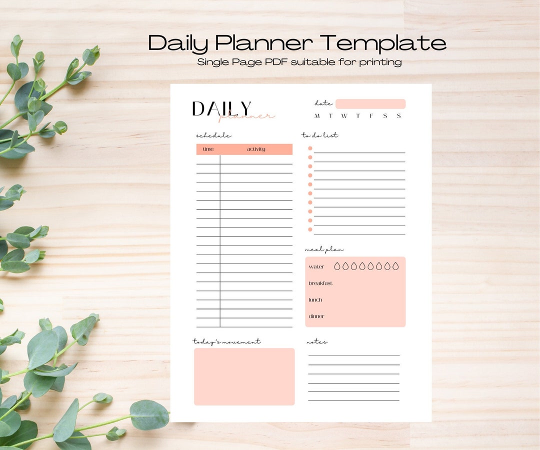 Daily Planner Printable, Planner Template for Day, Digital Day Planner