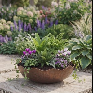 Copper Planter, Blue Patina Large Flower Pot, Modern Outdoor Garden Planter for Patio, Courtyard, Terrace and Rustic Indoor Outdoor Decor