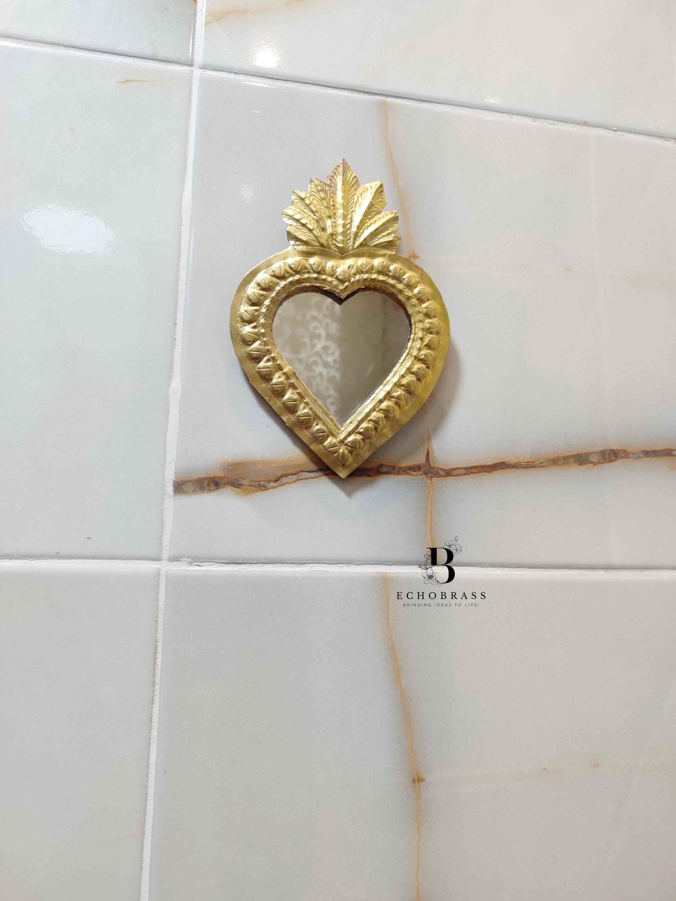 ハート型真鍮製ウォールミラー - ヴィンテージ銅製ハンドメイド