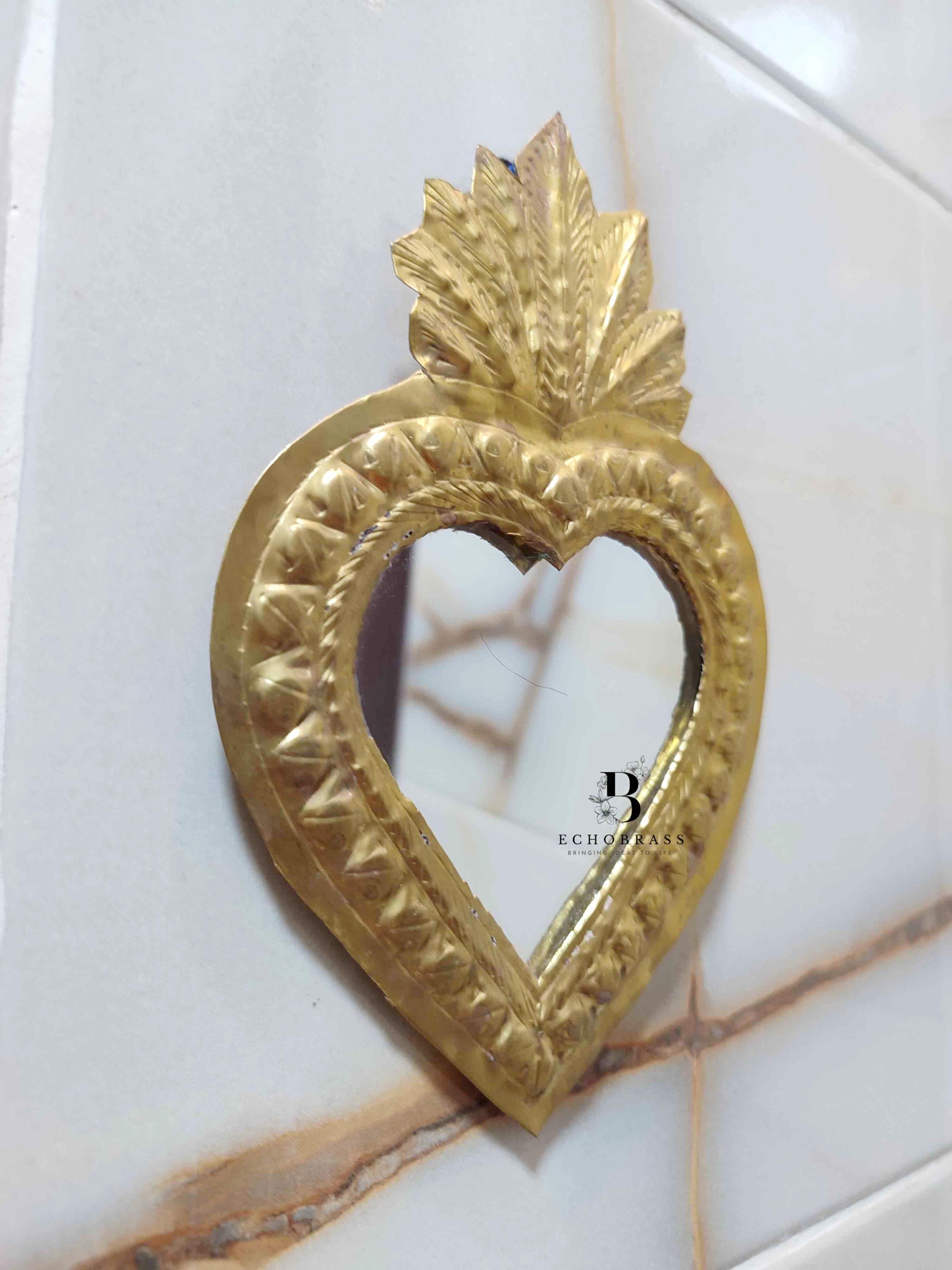 ハート型真鍮製ウォールミラー - ヴィンテージ銅製ハンドメイド