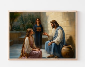 Mary and Martha at the Feet of Jesus Art Print (Digital Download)