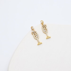 Pearl Champagne Glass Earrings: Gold Dipped CZ Bubbly Earrings