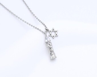 Star Of David Necklace, Jewish Star Necklace, Cubic Zirconia, Yehi Or Candle Necklace, Hanukkah Necklace, Jewish Jewelry, Hanukkah Gift