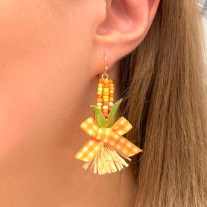 Fall Corn Earrings • Cute Scarecrow Earrings • Autumn Earrings • Fall Inspired Earrings • Thanksgiving Earrings Dangle
