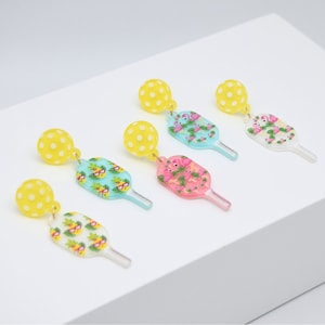 Pickleball Earrings, Pickleball Jewelry, Pickleball Paddle and Ball Earrings, Gifts For Pickleball Lovers