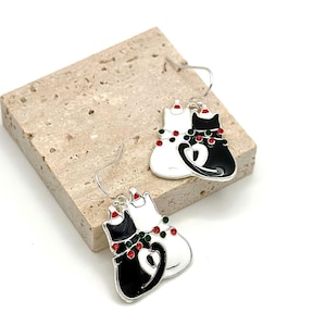 Cat Christmas  Earrings, Couple Christmas Earrings, Holiday Earrings, Festive Earrings, Christmas Earrings, Christmas Kitten Jewelry