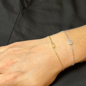 Dainty Baguette Diamond Bracelet, Diamond Bracelet, Dainty Gold Bracelet, Birthday Gift for Her, Minimalist Bracelet, Delicate Bracelet