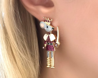 Mismatch Mouse King Nutcracker Christmas  Earrings, Christmas Earrings, Holiday Earrings, Festive Earrings, Christmas Earrings