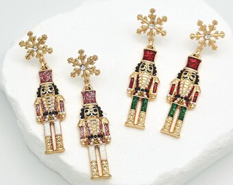 Nutcracker Earrings, Enamel Nutcracker Earrings, Holiday Earrings, Christmas Earrings, Festive Earrings, Dangle Earrings