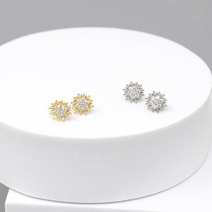 Sunburst Stud Earrings, Flower Stud Earrings, Cubic Zirconia, Everyday Earrings, Dainty Earrings, Birthday Gift for Her, Small Stud Earrings
