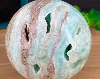 Blue Aragonite Sphere: Natural Healing Crystal Stone Ball (374 Gram)