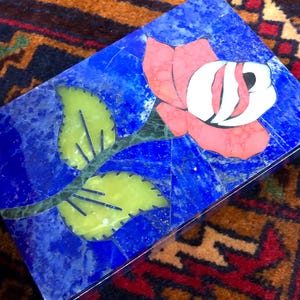 Lapis Lazuli Treasure Box: Serpentine Jade Floral Lid, Afghan Stone