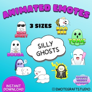 Silly Ghost Animated Emotes Bundle for Twitch Discord Youtube, Spooky Halloween Animated Twitch Emote Mega Pack, Cute Ghost Emote Pack
