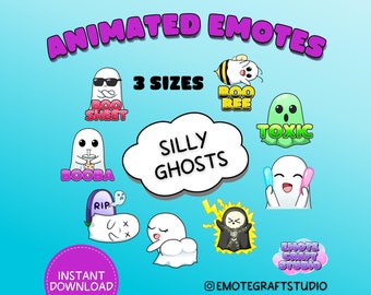 Pakiet Silly Ghost Animated Emotes dla Twitch Discord Youtube, Straszny Halloween Animated Twitch Emote Mega Pack, Uroczy Ghost Emote Pack
