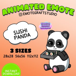 Cute Panda Twitch Emote, Animated Sushi Panda Emote for Twitch Discord Youtube, Funny Animated Emote, Animated Chibi Panda Emote