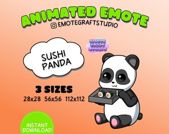 Słodka Panda Twitch Emote, Animowana Sushi Panda Emote dla Twitch Discord Youtube, Zabawna Animowana Emote, Animowana Chibi Panda Emote