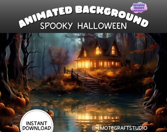 Animowane tło Vtuber, Straszna nakładka na transmisję na Twitchu na Halloween, Wirtualne tło spotkania Zoom, Bezszwowe zapętlone tło Vtuber