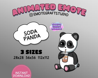 Słodka Panda Twitch Emote, Animowana Panda Soda Emote dla Twitch Discord Youtube, Zabawna Animowana Emote, Animowana Chibi Panda Emote