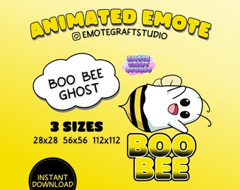 Animowana emotka Boo Bee Ghost na Twitch, słodka emotka Halloween dla streamerów, zabawna emotka Ghost, straszna emotka Bee Ghost, emotka Chibi Ghost