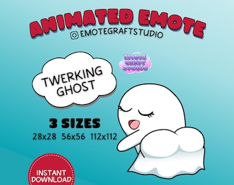 Animowana emotka ducha twerkingu dla Twitch i Discord, tańcząca animacja Chill Vibes, urocze, zabawne grafiki streamerów Halloween dla Twitch