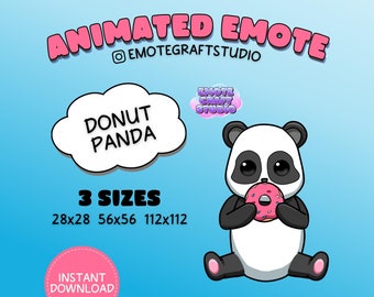 Słodka Panda Twitch Emote, Animowana Panda Donut Emote dla Twitch Discord Youtube, Zabawna Animowana Emote, Animowana Chibi Panda Emote