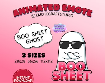 Boo Sheet Ghost Animowana Emotka Twitch, Słodka Emotka Halloween dla Streamerów, Emotka Ducha W Okularach Przeciwsłonecznych, Animowana Emotka Ducha dla Discorda