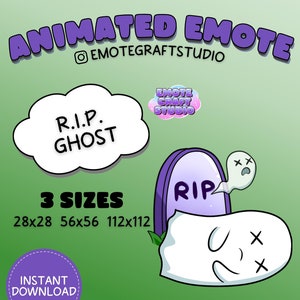 RIP Ghost Headstone Animated Emote for Twitch Discord Youtube, Cute Halloween Ghost Emote, Animated RIP Ghost Grave Emote, Streamer Graphics