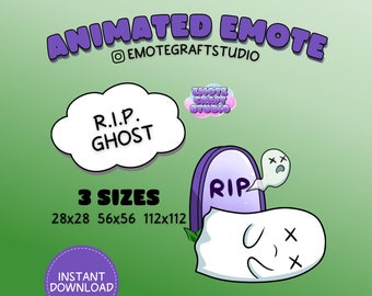 Animowana emotka RIP Ghost Headstone na Twitch Discord Youtube, słodka emotka Halloween Ghost, animowana emotka RIP Ghost Grave, grafika Streamer