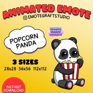 Cute Panda Twitch Emote, Animated Popcorn Panda Emote for Twitch Discord Youtube, Funny Animated Emote, Animated Chibi Panda Emote