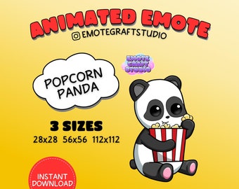 Słodka Panda Twitch Emote, Animowana Popcorn Panda Emote dla Twitch Discord Youtube, Zabawna Animowana Emote, Animowana Chibi Panda Emote
