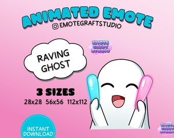 Emotka Glow Stick Raving Ghost Animowana na Twitch, Discord, Youtube, Słodki Duch Tańca Halloween Emotka, Animowana Emotka Rave Light Stick