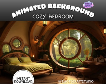 Animowane tło Vtuber, nakładka na strumień Twitch w przytulnej sypialni, wirtualne tło spotkania Zoom, płynna pętla Vtuber Lofi Rain