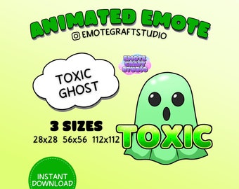 Toksyczny duch animowany emotikona dla Twitch Discord Youtube, upiorny emotikona Twitch Halloween, słodki zabawny duch animowany tekst emotikony dla streamerów