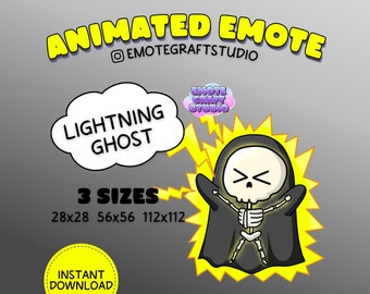 Animowana Emotka Błyskawicy Ducha dla Twitch Discord Youtube, Zabawna Emotka Szkieletu Ducha Twitch, Słodka Upiorna Emotka Ducha Halloween Dla Streamera