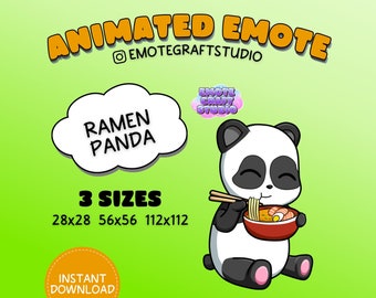 Słodka Panda Twitch Emote, Animowana Panda Ramen Noodle Emote dla Twitch Discord Youtube, Zabawna Chibi Panda Emote, Animowana Fast Food Emote