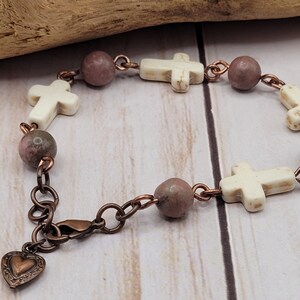 Weißes Kreuz Rosenkranz Armband, Verstellbares Rosenkranz Armband, Für Sie