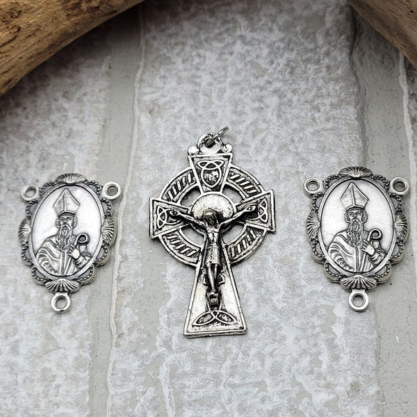 Celtic Silver Crucifix and 2 Centers, Rosary Parts