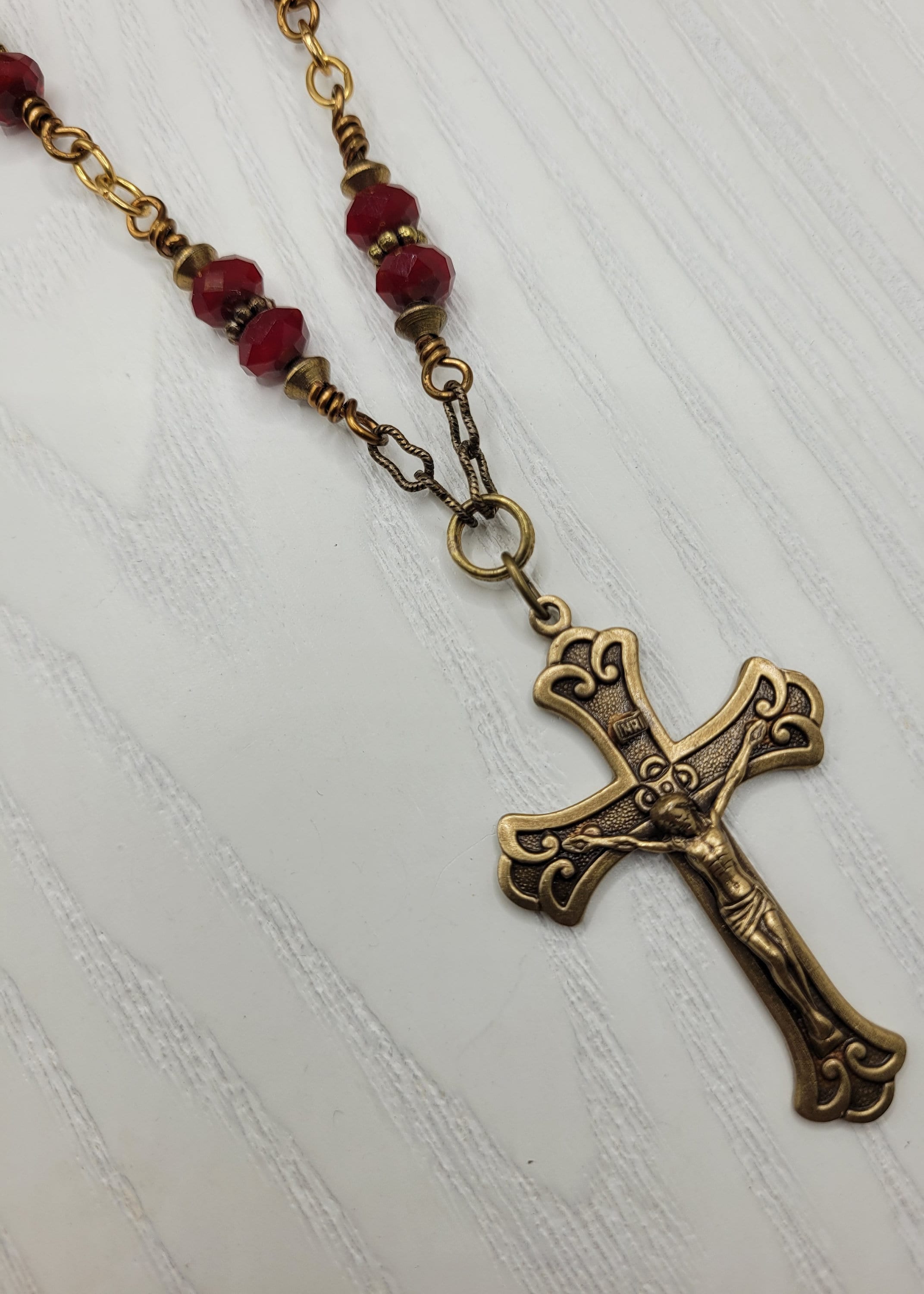 Cross Necklace, Beaded Gold Crucifix Necklace, Red Christian Beaded ...