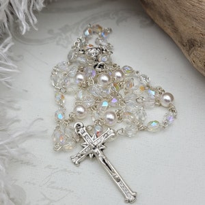 Czech Glass First Communion Rosary, Catholic Rosary for Girl, Crystal Rosary