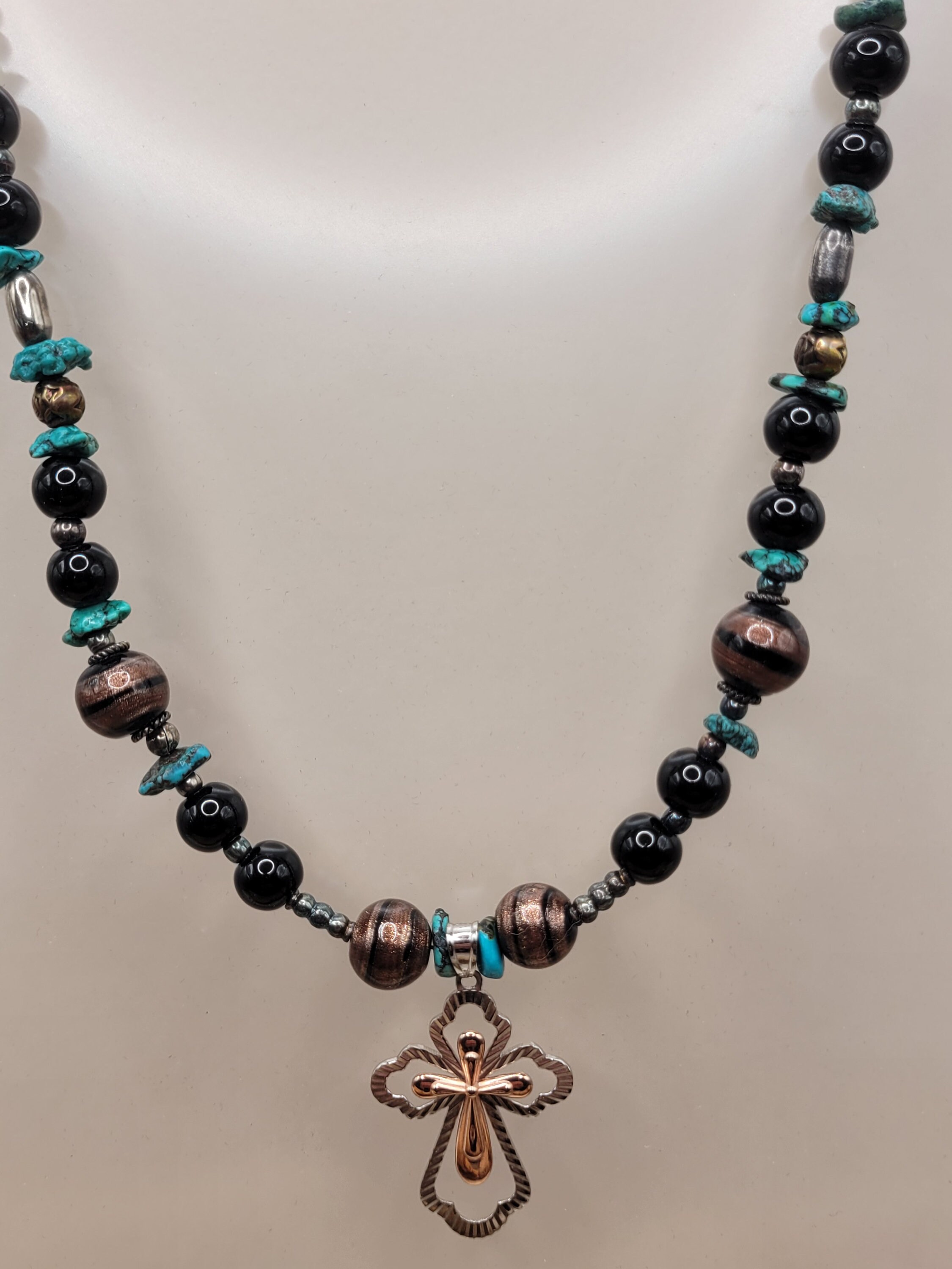 Cross Necklace, Beaded Silver and Gold Cross Necklace, for Her, Toggle