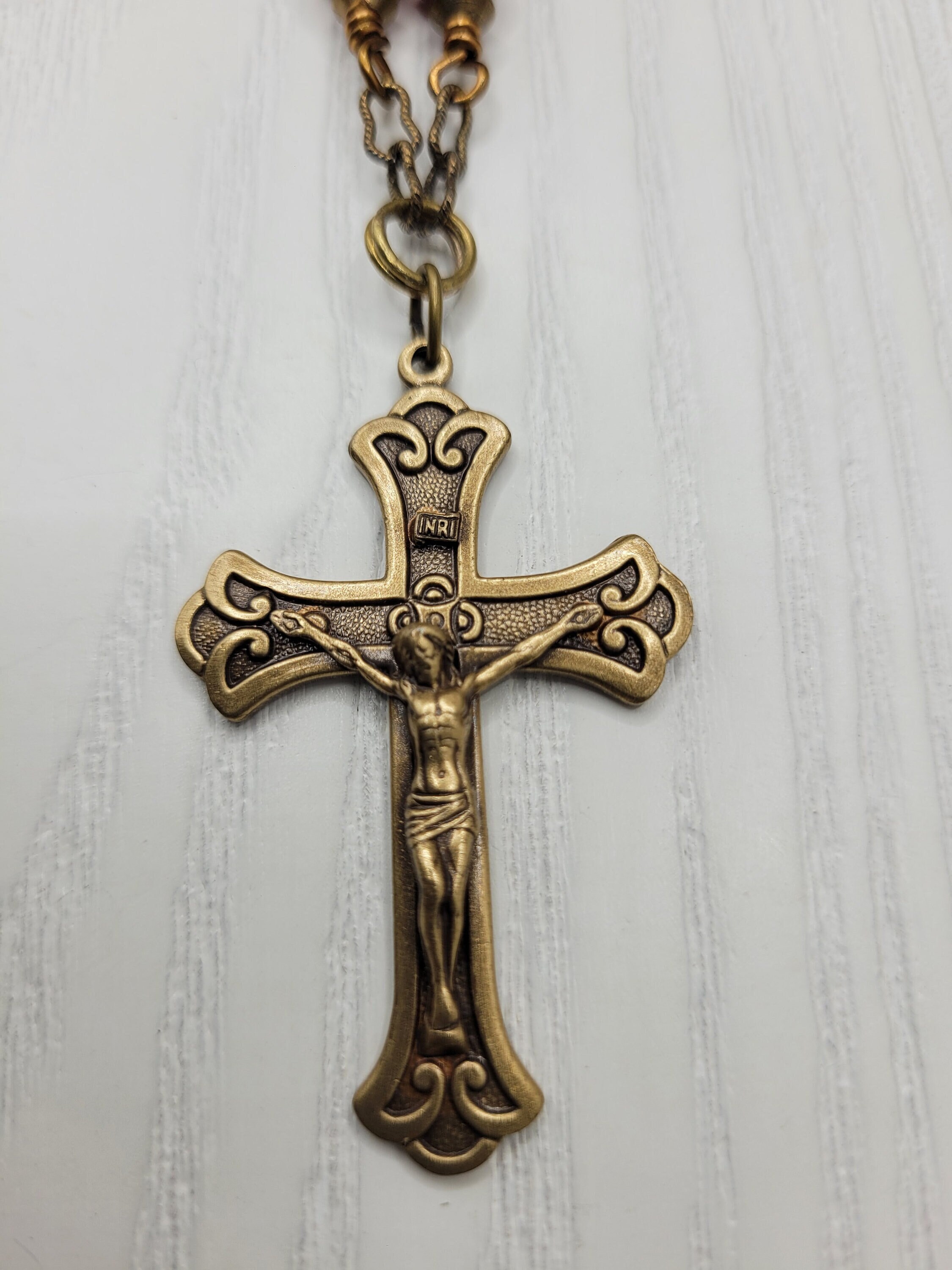 Cross Necklace, Beaded Gold Crucifix Necklace, Red Christian Beaded ...
