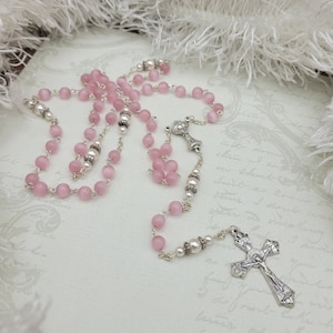 Pink First Communion Rosary, Catholic Rosary for Girl