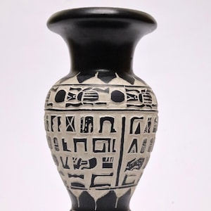 Egyptian Vase Pharaonic Sculpture Basalt Stone Egypt Hieroglyphic Inscriptions Unique Decor